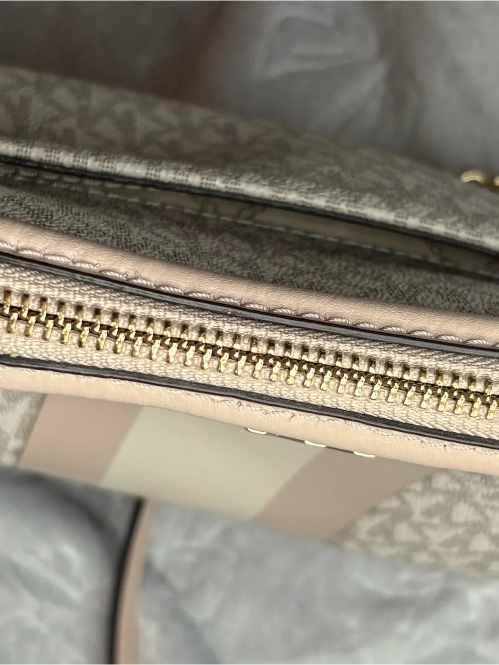 Michael Kors Blush Pink and Cream Signature Crossbody with Gold Hardware